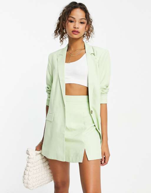 Rusteloosheid Misbruik Clancy Pieces - Co-ord set van elegante blazer en rok met inkeping voor in groen |  ASOS