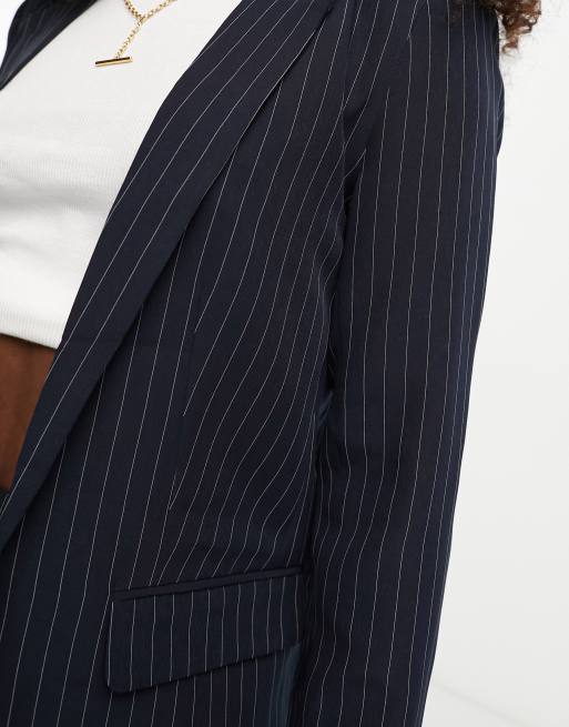 Pieces - Elegante blazer in marineblauw met krijtstreep, deel van co-ord set, 3 van 4