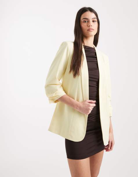 Pieces - Elegante blazer met gerimpelde mouwen in lichtgeel - view 1