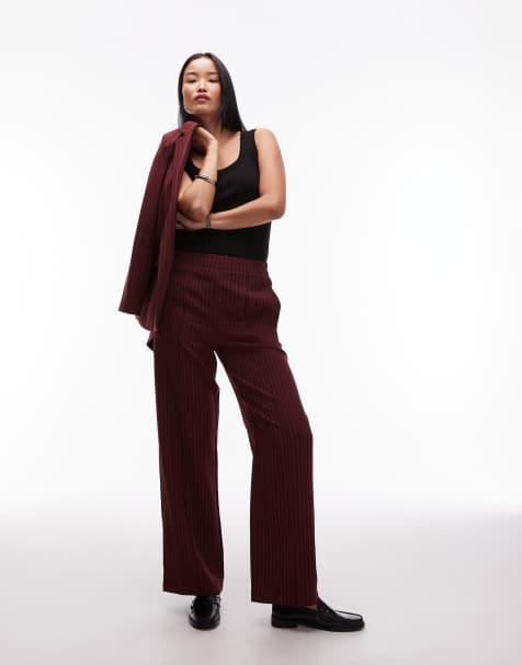 Pieces - Elegante broek met krijtstreep in bordeauxrood, deel van co-ord set - view 1