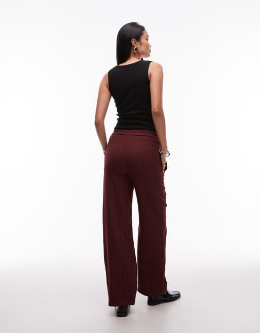 Pieces - Elegante broek met krijtstreep in bordeauxrood, deel van co-ord set, 4 van 5