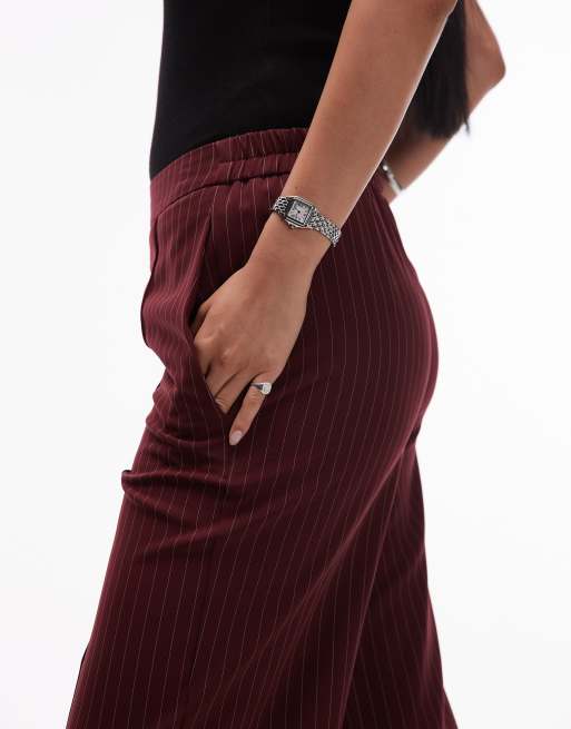 Pieces - Elegante broek met krijtstreep in bordeauxrood, deel van co-ord set, 5 van 5
