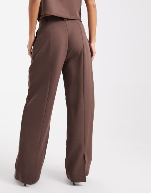 Pieces - Elegante broek met meerdere knoopjes in chocoladebruin, 4 van 5