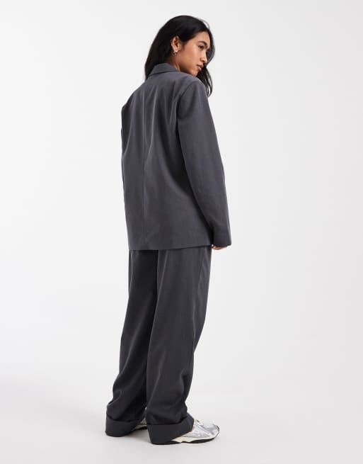 Pieces - Elegante broek met omgeslagen pijpen in gemêleerd donkergrijs, deel van co-ord set, 4 van 5