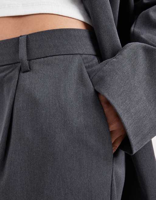 Pieces - Elegante broek met omgeslagen pijpen in gemêleerd donkergrijs, deel van co-ord set, 5 van 5