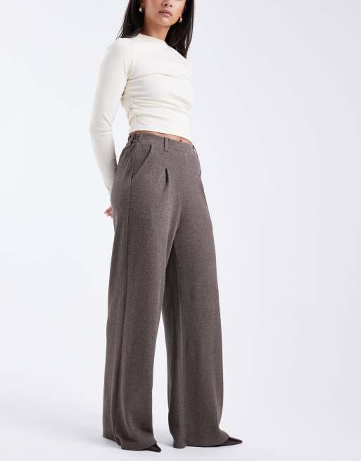 Pieces – Elegante Hose aus Baumwollmix mit Salz- und Pfeffer-Muster in Hellbraun mit weitem Bein, 2 von 5