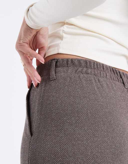 Pieces – Elegante Hose aus Baumwollmix mit Salz- und Pfeffer-Muster in Hellbraun mit weitem Bein, 4 von 5