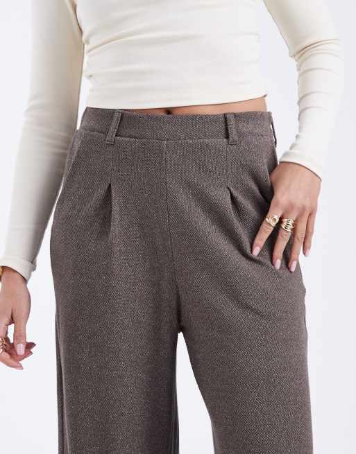Pieces – Elegante Hose aus Baumwollmix mit Salz- und Pfeffer-Muster in Hellbraun mit weitem Bein, 5 von 5