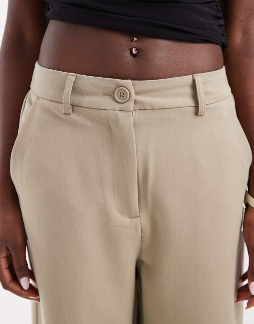 Pieces – Elegante Hose in blassem Khakigrün mit hohem Bund und weitem Bein, 5 von 5