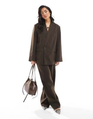 Pieces - Elegante Hose in Schokobraun mit Nadelstreifen und weitem Bein, Kombiteil