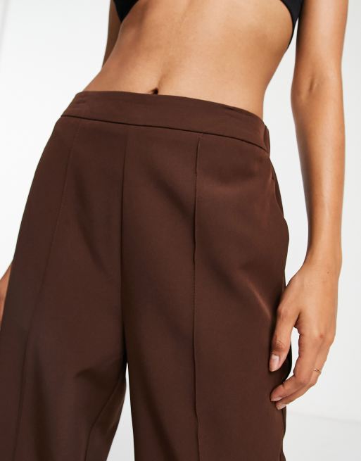 Pieces – Elegante Hose in Schokoladenbraun mit hohem Bund und weitem Bein, Kombiteil, 3 von 4