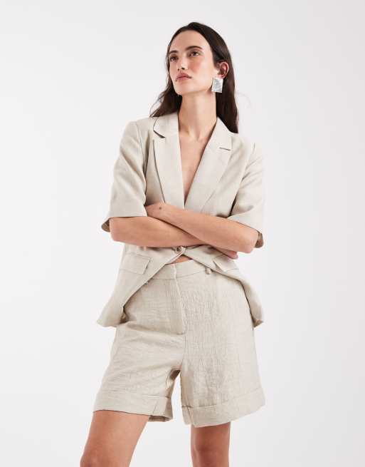 Pieces – Elegante Longline-Shorts in cremeweißer Leinenoptik, Kombiteil, 2 von 5