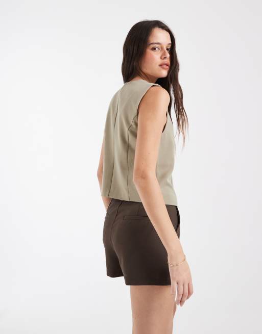 Pieces – Elegante Weste in blassem Khakigrün, 3 von 4