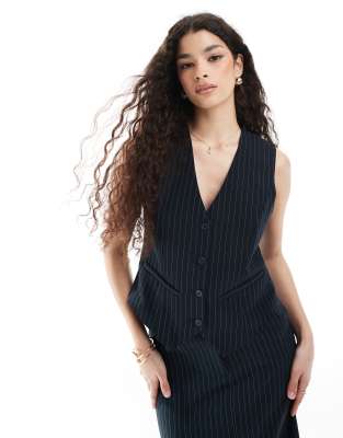 Pieces - Elegante Weste in Marineblau mit Nadelstreifen, Kombiteil