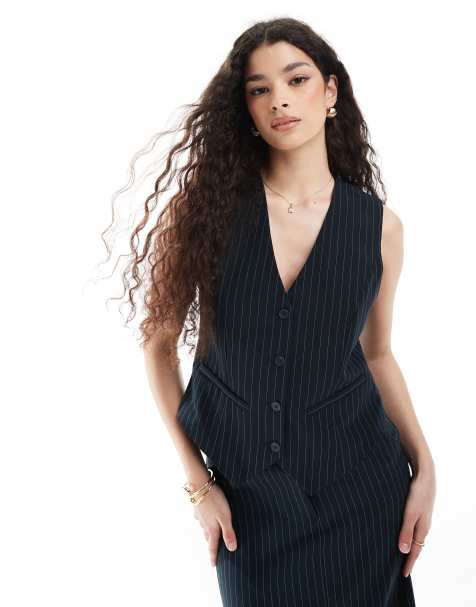 Pieces – Elegante Weste in Marineblau mit Nadelstreifen, Kombiteil - view 1