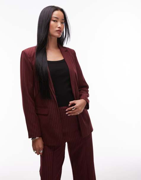 PIECES – Eleganter Blazer in Burgunderrot mit Nadelstreifen, Kombiteil - view 1