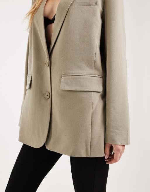 Pieces – Eleganter, kastiger Oversize-Blazer in blassem Khakigrün, 3 von 4