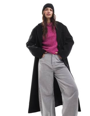 Pieces - Eleganter Oversize-Maximantel in Schwarz