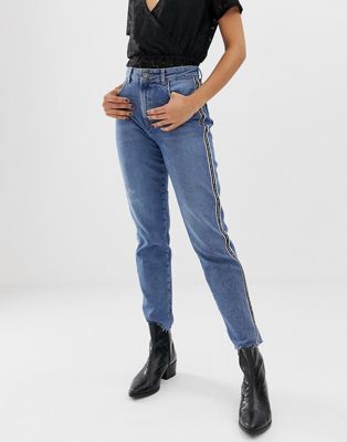 Pieces - Ella - Mom-jeans med bånd i siden-Blå