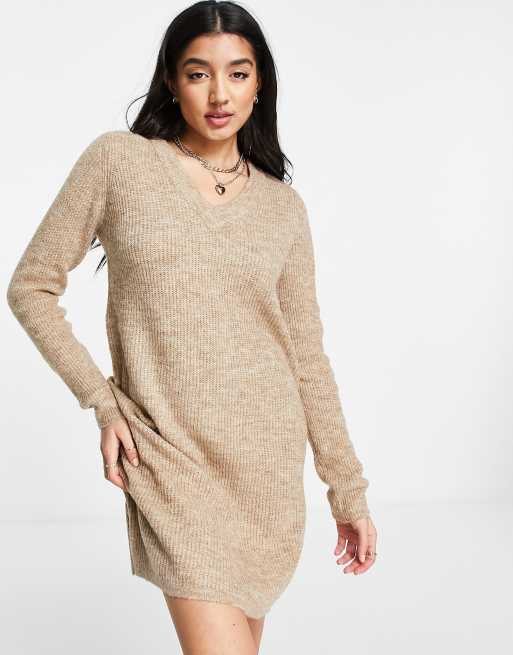 Pieces - Ellen - Vestito in maglia con scollo a V beige