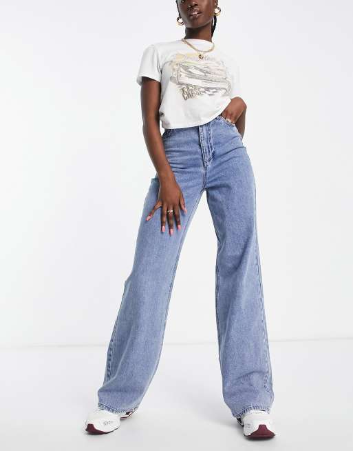 Pieces Elli high waisted wide leg jeans in light blue | ASOS