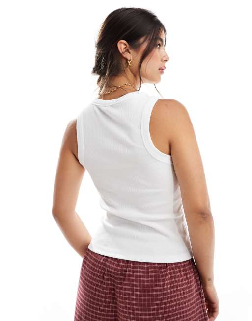 Pieces embroidered bow front racer neck tank top in white | ASOS