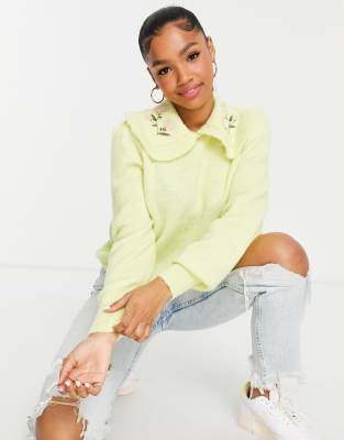 Pieces Embroidered Collar Sweater In Yellow ModeSens