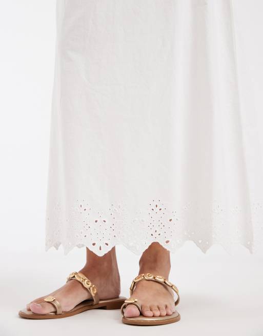 Pieces embroidered hem cotton boho maxi skirt in white, 3 of 5