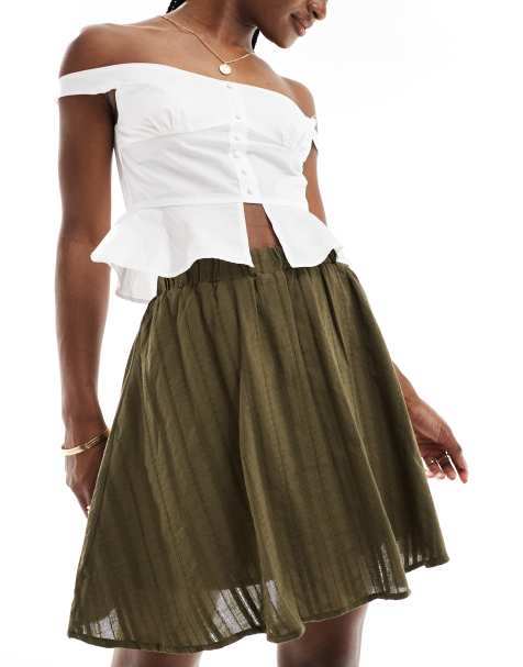 Pieces embroidered mini skirt in khaki - view 1