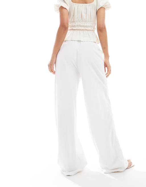 Pieces embroidered wide leg pants in white, 4 of 5