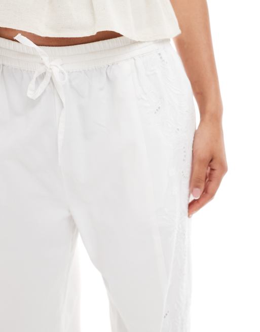 Pieces embroidered wide leg pants in white, 5 of 5