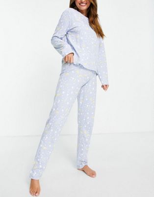 Femme Pieces - Ensemble de pyjama à motif lunes et étoiles - Bleu pâle