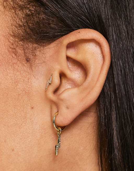 Pieces – Exclusive – 18k guldpläterade creoler med blixthängen, 3 av 4