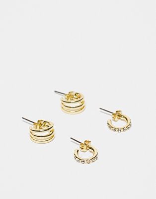 Pieces exclusive 18k plated 2 pack huggie earrings in gold