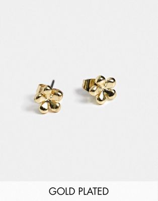Pieces exclusive 18k plated flower studs in gold | ASOS