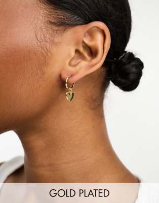 Exclusive 18k plated hoop earrings with heart drop in gold