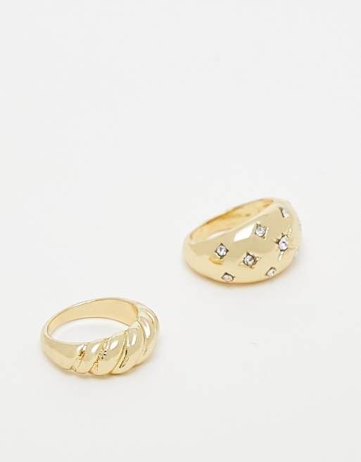 Pieces Exclusive 2 Pack Chunky Rings In Gold Asos