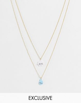 Pieces exclusive 2 pack cloud & raindrop necklaces on gifting card
