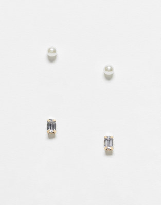 Pieces exclusive 2 pack pearl and rhinestone studs in gold
