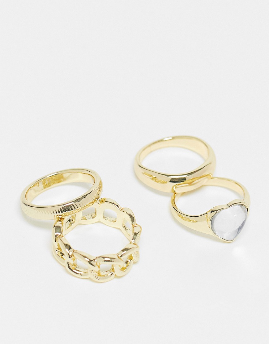 Pieces exclusive 4 pack mixed rings in gold