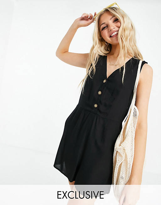 Pieces exclusive button front playsuit in black