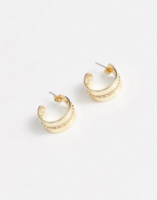 Pieces exclusive chunky hoop earring with chain detail in gold