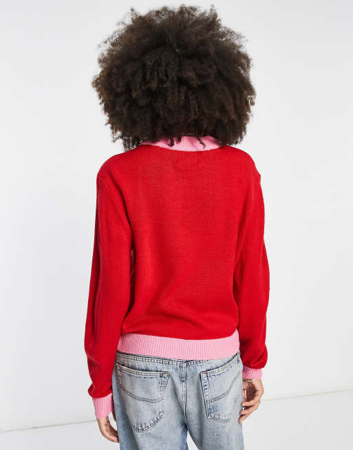 Pieces exclusive color block sweater in pink and red | ASOS