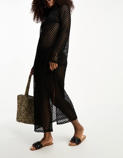 Black crochet hotsell midi dress