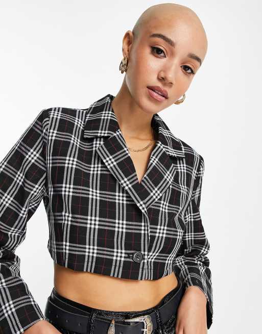 Cropped checked outlet blazer