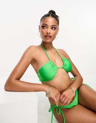 exclusive cross front halter neck bikini top in bright green