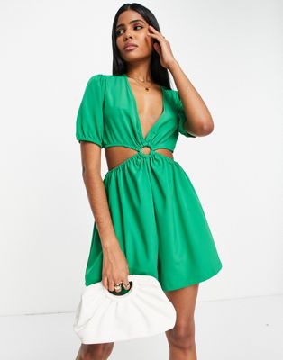Pieces exclusive cut out detail playsuit in bright green
