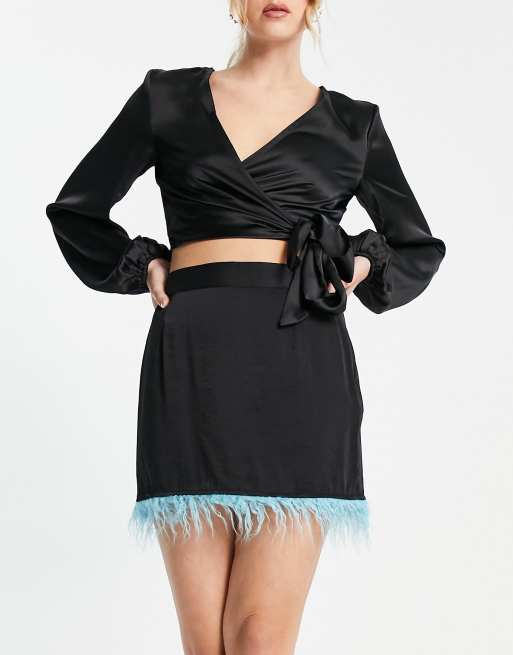 Feather trim outlet skirt set