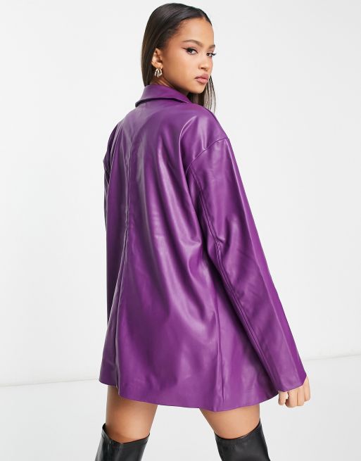 Pieces exclusive faux leather jacket co ord in purple