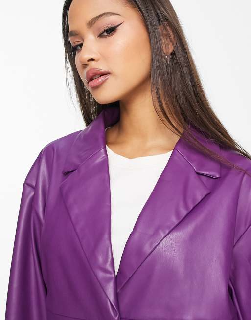 Pieces exclusive faux leather jacket co-ord in purple | ASOS